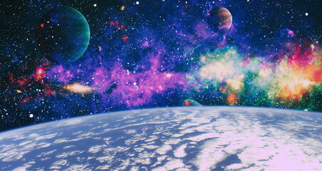 planets, stars and galaxies in outer space showing the beauty of space exploration. Elements...