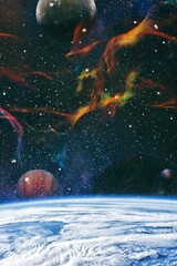 planets, stars and galaxies in outer space showing the beauty of space exploration. Elements...