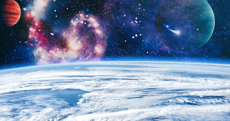 planets, stars and galaxies in outer space showing the beauty of space exploration. Elements...