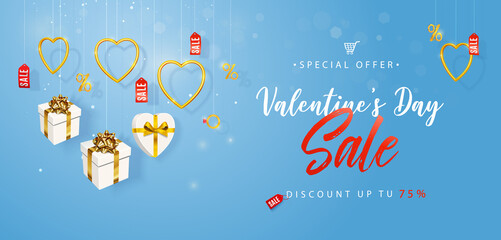Valentine's Day Sale. Horizontal banner, flyer, poster, cover. Promotion and shopping template or background for Love and Valentine's day concept. Vector illustration