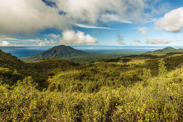 View of the surrounding landscape and the sea from Dukono volcano, Halmahera, Indonesia