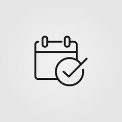 Illustration of calendar with check mark icon. Event, appointment confirmation sign. Web site page and mobile app design element.