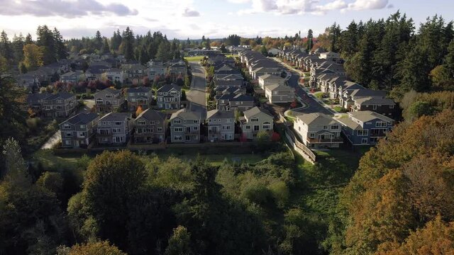 Fall Season Aerial View of Rural Suburban Houses