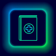 Glowing neon line Medical book icon isolated on black background. Colorful outline concept. Vector.