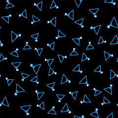 Line Mountains and flag on top icon isolated seamless pattern on black background. Symbol of victory or success concept. Vector.