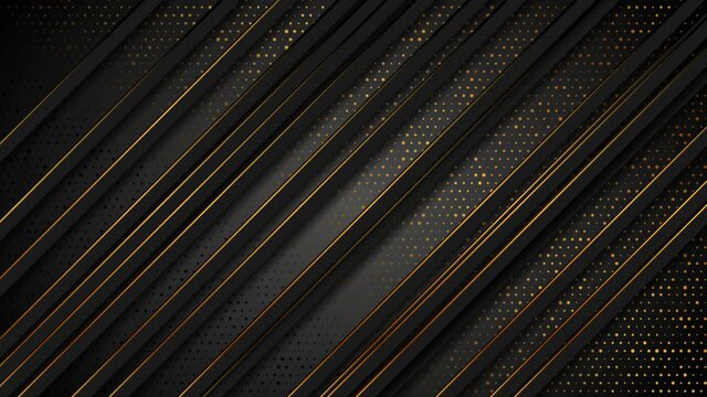 Black technology geometric motion background with golden dots and lines. Seamless looping. Video animation Ultra HD 4K 3840x2160