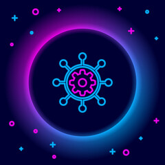 Glowing neon line Project management icon isolated on black background. Hub and spokes and gear solid icon. Colorful outline concept. Vector.
