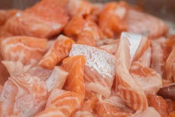 Fresh salmon pieces sold at the local farm market