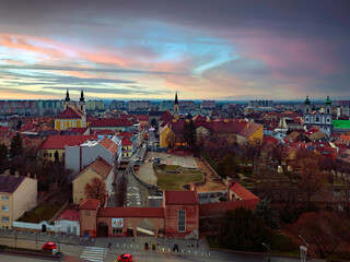 Aerial photo about  the old downtown of Szekesfehervar in Hungary. Amazing old historical buildings...