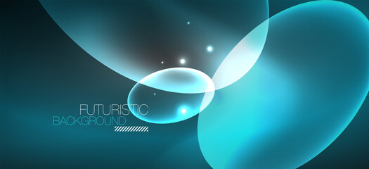 Neon ellipses abstract backgrounds. Shiny bright round shapes glowing in the dark. Vector futuristic illustrations for covers, banners, flyers and posters and other