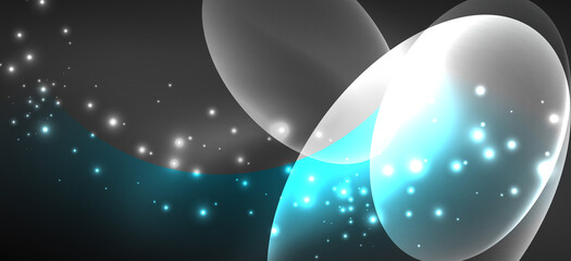 Neon ellipses abstract backgrounds. Shiny bright round shapes glowing in the dark. Vector futuristic illustrations for covers, banners, flyers and posters and other