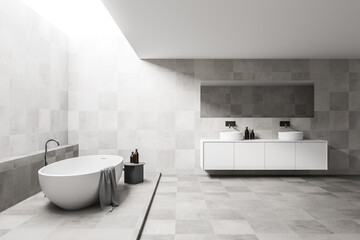 Fototapeta na wymiar White bathroom interior with sink and tub, side view