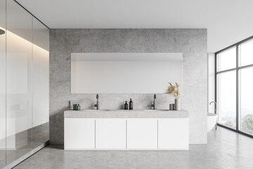 White and concrete bathroom with double sink