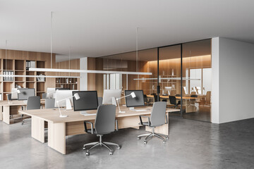 Wooden and white open space office corner - Powered by Adobe