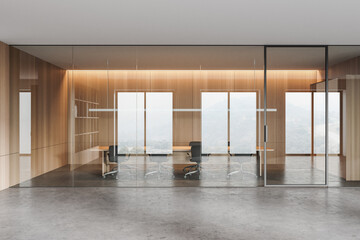 Wooden and glass meeting room interior