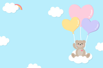 Obraz na płótnie Canvas Cute teddy bear with floating heart balloon in Valentine’s Day.