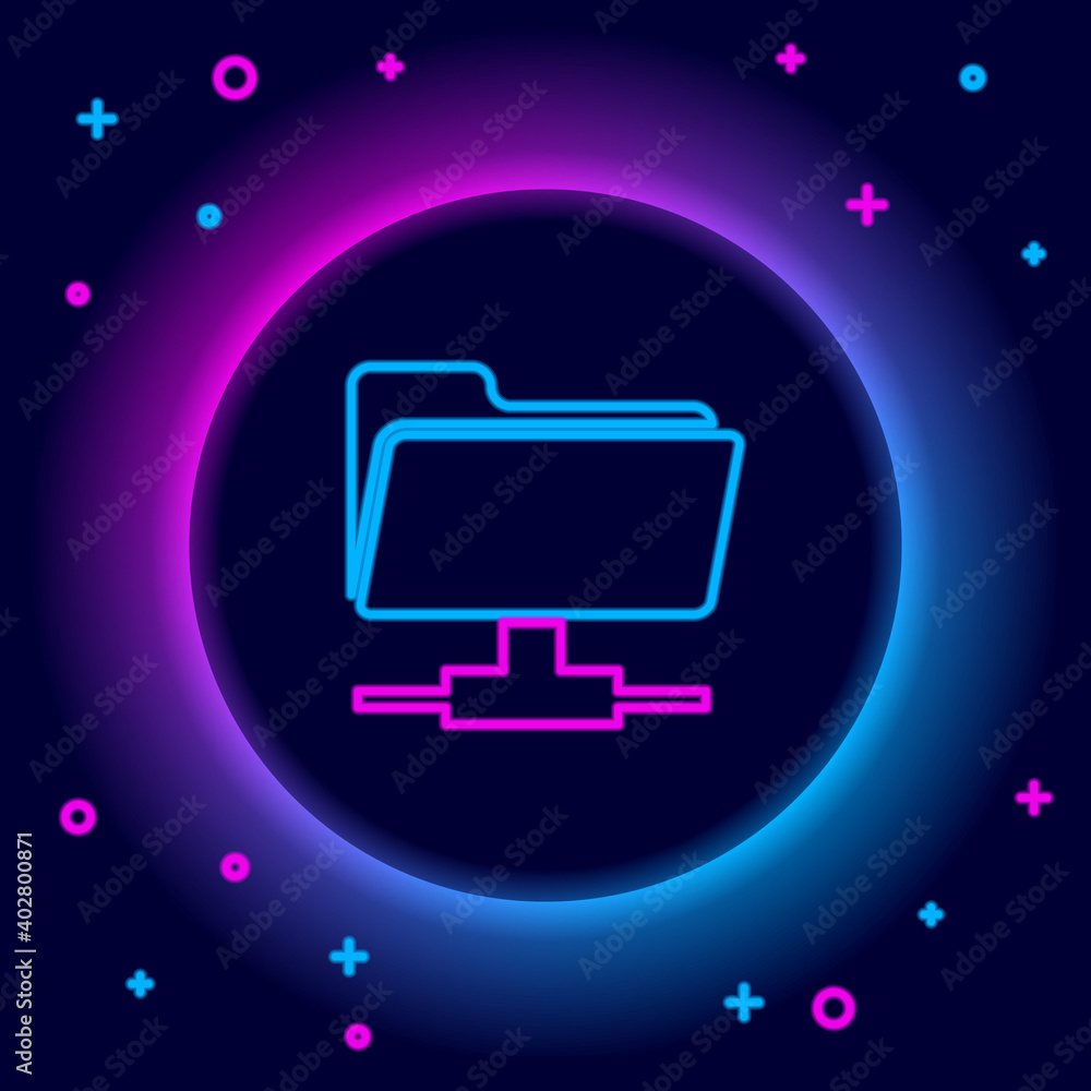 Poster glowing neon line ftp folder icon isolated on black background. software update, transfer protocol, 