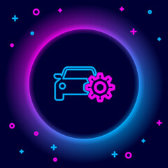 Glowing neon line Car service icon isolated on black background. Auto mechanic service. Mechanic service. Repair service auto mechanic. Maintenance sign. Colorful outline concept. Vector.