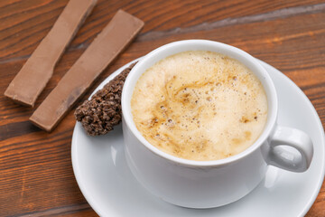 cup of coffee, cappuccino with chocolate