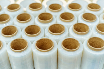 Stretch film in rolls. Manufacture and sale of plastic products. Close-up