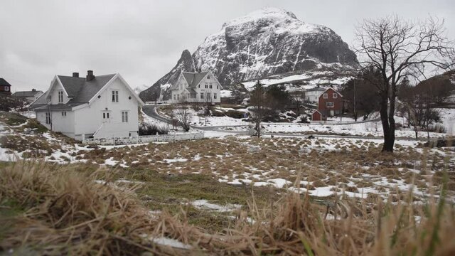 Nordic village in winter scene