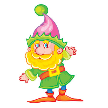 cute fairy gnome character with yellow beard, cartoon illustration, isolated object on white background, vector,