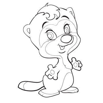 sketch of a cute character ferret, coloring book, cartoon illustration, isolated object on white background, vector,