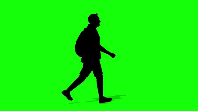 Walking silhouette man cartoon animation. Loop animation ( 4K video ).  green background for background transparent use.