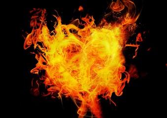 Obraz na płótnie Canvas 抽象的なハート形の炎