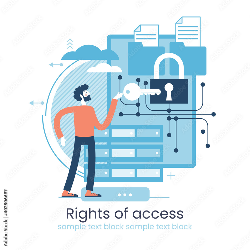 Poster secure data transmission concept. access right. safe file sharing. protected web traffic. vpn. analy