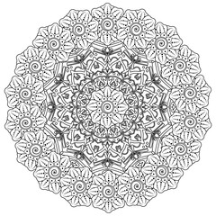 Circular pattern in the form of mandala with flower for henna, mehndi, tattoo, decoration. decorative ornament in ethnic oriental style. coloring book page.