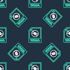 Line WMA file document. Download wma button icon isolated seamless pattern on black background. WMA file symbol. Wma music format sign. Vector.