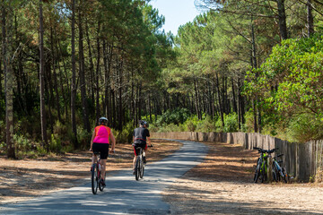 BASSIN D'ARCACHON (France), piste cyclable dans la forêt
