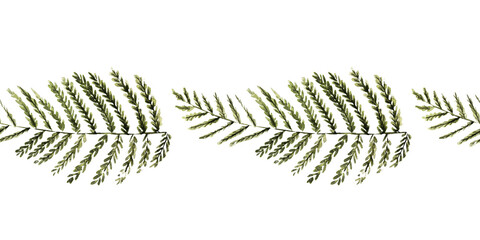 Watercolor seamless border with stylized fern leaves