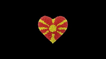 Macedonia National Day. Independence day. September 8. Heart shape made out of shiny spheres on black background. 3D rendering.