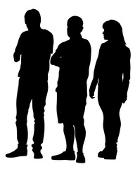 Crowds young people on street. Isolated silhouette on a white background