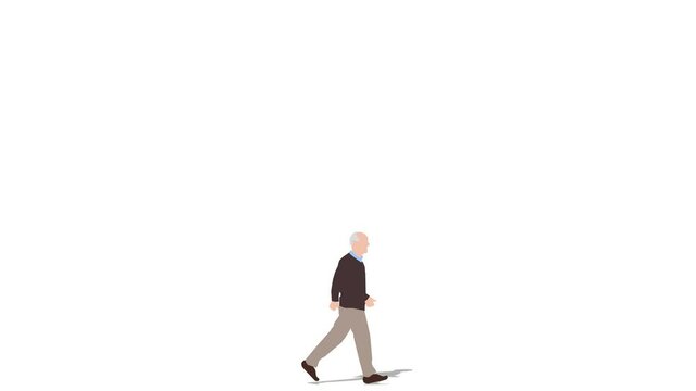 Animation of senior person walking through from left to right.  Loop animation ( 4K video ).
