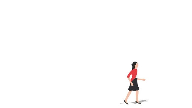 Animation of young woman walking through from left to right.  Loop animation ( 4K video ).