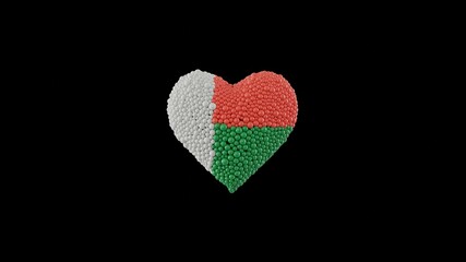 Madagascar National Day. June 26. Independence Day. Heart shape made out of shiny spheres on black background. 3D rendering.