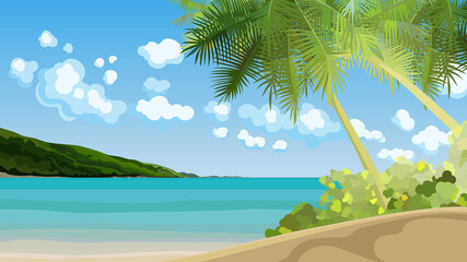 beautiful tropical sandy seashore with palm trees