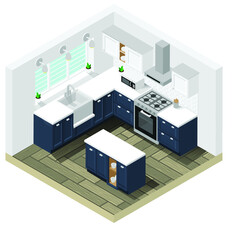Simple Kitchen Room isometric vector illustration for Kitchen room idea