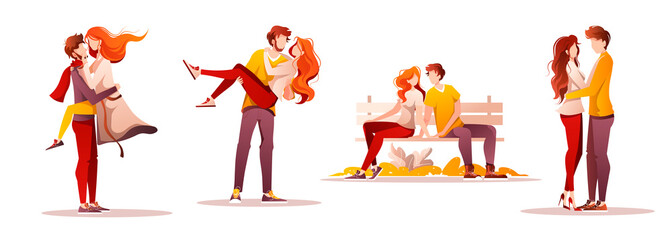 Set of characters. Young couples in love. February 14 Romantic Relationship and Love concepts. Isolated vector illustrations for banner, postcard, poster, card.