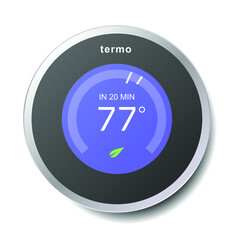 Smart home thermostat. Intelligent climate control system. Digital interior temperature technology - obrazy, fototapety, plakaty