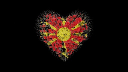 Macedonia National Day. September 8. Independence Day. Heart shape made out of flowers on black background. 3D rendering.