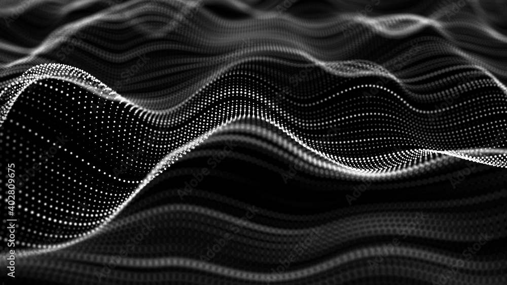 Poster wave of bright connected dots and lines. abstract dynamic wave of many points. digital background. 3