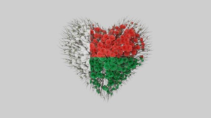 Madagascar National Day. June 26. Independence Day. Heart shape made out of flowers on white background. 3D rendering.