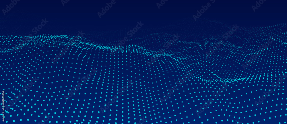 Poster network of bright connected dots and lines. abstract dynamic wave of many points. digital background