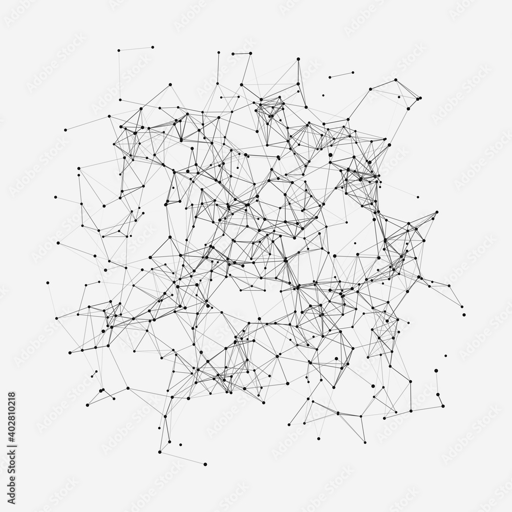 Poster network of bright connected dots and lines. abstract dynamic wave of many points. digital background
