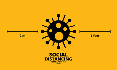 Social distancing banner template. Keep safe distance of 2 meter or 6 feet to protect from COVID-19 coronavirus outbreak spreading. Prevention information sign. Flat design vector illustration.