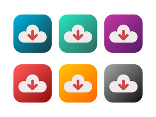 Download icon set in different colors. Colorful download button collection. Cloud storage upload. Load symbol on rounded rectangle with gradient. Arrow point down. Vector illustration, flat, clip art